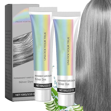 2 PCS Natural Essence Extract Silver Hair Dye, 2-In-1 Silver Hair Dye Permanent Hair Color