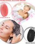 2 Pack Silicone Body Scrubber, Loofah Double-Sided Body Brush,Shower Scrubber and Scalp Massager Shampoo Brush for Sensitive Kids Women Men All Kinds of Skin (Black & Pink)