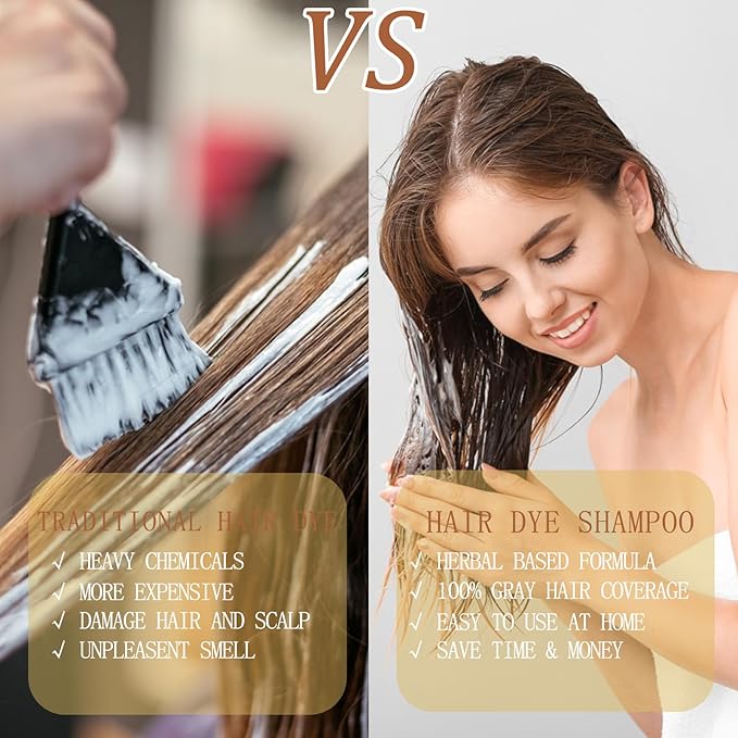 Hair Dye Shampoo 3 in 1, Light Brown Hair Dye for Men Women, Long Lasting Hair Color in Minutes, Dye Color Shampoo Para Canas, Easy to Use for All Hair Types 16.9 Fl Oz (Light Brown)