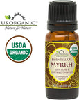 US Organic 100% Genuine Myrrh Essential Oil - Sourced from The Horn of Africa, USDA Certified Organic, Extracted by Hydro-Distillation (Myrrh, 10 ml)