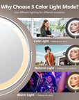 9" Large Lighted Makeup Mirror, 5000mAh Rechargeable Height Adjustable Double Sided, Magnifying with 3 Color, Brightness Adjustable, 360° Rotation Vanity, Gift for Women