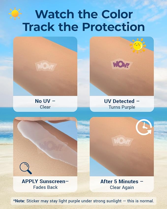 80 Pack UV Detection Stickers for Sunscreen Word Pattern - Sun Protection Reminder for Kids Baby Adults - Waterproof Sunscreen Dots UV Patch Sunblock SPF Sensing Spots Patches for Reapplying Reminder