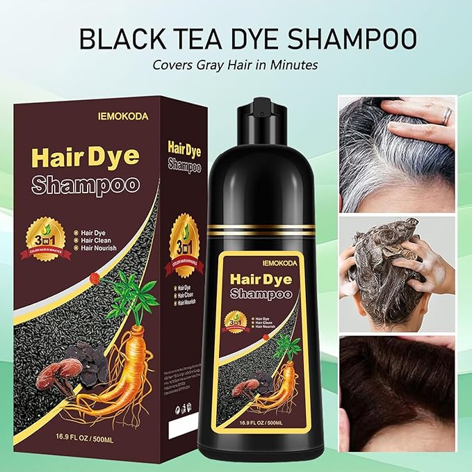 Fvquhvo Black Hair Dye for Gray Hair, Instant Hair Dye with Lasting Shampoo & Black Hair Color Shampoo