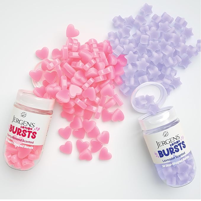 Jergens Cherry Almond Lotion Bursts, Squishy Heart-Shaped Moisturizer Bursts, Lotion Gifts for Teens, 38 Ct