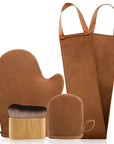 FUNAN Self Tanning Applicator Kit with Tanning Glove for Self Tan Mitt, Back Lotion Applicator, Mini Mitt and Ultra Soft Self Tanner Brush Bamboo Kabuki Brush, Brown