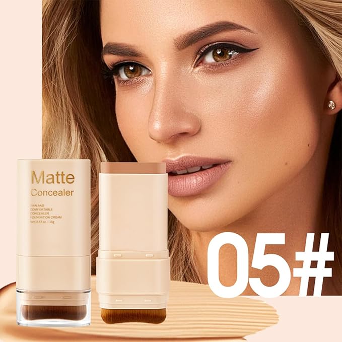 Foundation Stick, 2 in 1 Dual-Ended Eraser Contour Stick with Brush, Tinted Moisturizer, Beauty Balm Skin Tint, Concealer Foundation Sticks for Face Makeup, Sheer to Medium Coverage, Dewy Finish (＃05)