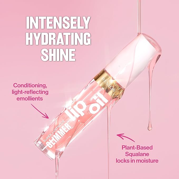 REVLON Super Lustrous Glimmer Lip Oil, Moisturizing & Tinted, Shiny Finish, Made with Plant-Based Squalane, 003 Glow Mama, 0.13 fl oz