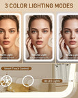 Rechargeable Trifold Makeup Mirror with Lights, 1X/3X/5X Magnification, Cordless 3-Color LED Vanity Mirror for Travel & Desk, Up to 20H Use, Ideal Gift for Women & Teens - Pink