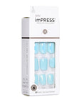 KISS imPRESS No Glue Mani Press On Nails, Design, 'Rain Check', Blue, Short Size, Squoval Shape, Includes 30 Nails, Prep Pad, Instructions Sheet, 1 Manicure Stick, 1 Mini File