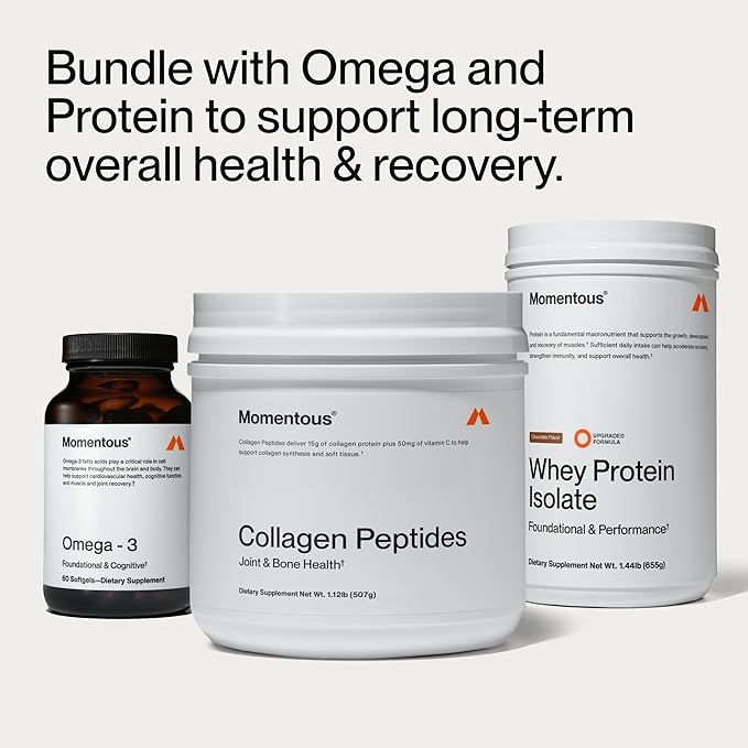 Momentous Grass-Fed Collagen Peptides Powder - Collagen Protein Powder with Fortigel & Vitamin C for Hair, Skin, Nails, & Joint Health Support - NSF Certified for Sport - Packaging May Vary