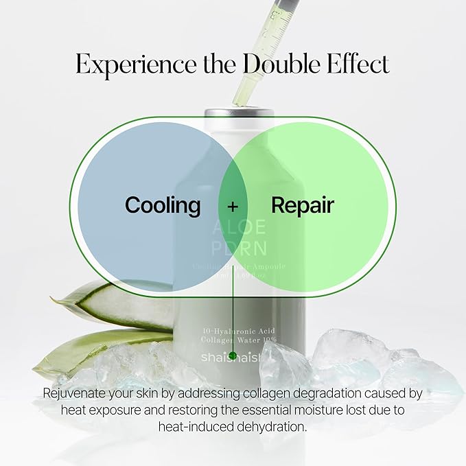 shaishaishai ALOE PDRN Cooling Repair Ampoule, 10% Vegan Collagen, 10 Types Hyaluronic Acid, Cooling Hydration & Soothing, Glow Serum, Korean Skincare, 1.69 Fl Oz