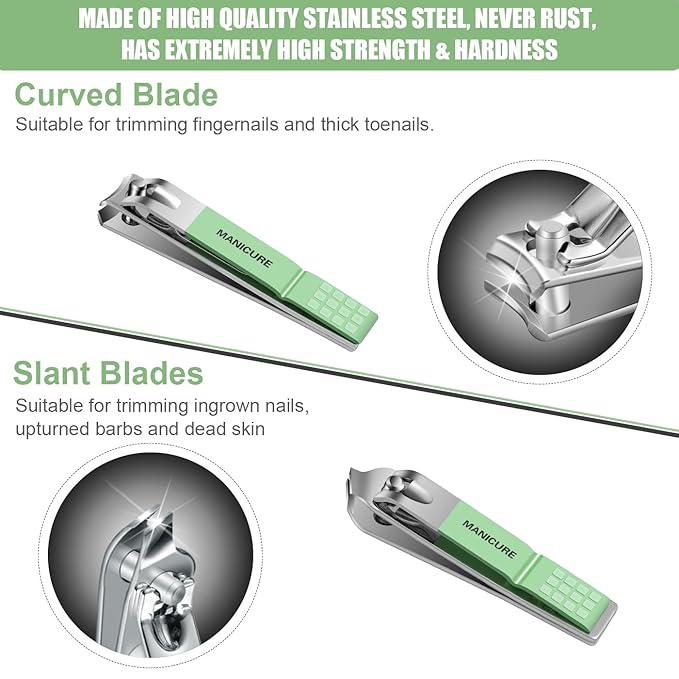 Manicure Set Professional Nail Clippers Pedicure Kit, 16 pcs Stainless Steel Nail Care Tools Grooming Kit with Luxurious Travel Leather Case for Thick Nails Men Women Gift (Green)