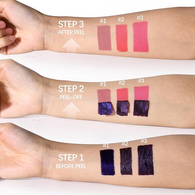 3 Pcs Peel Off Lip Stain Lip Tint Set, Lip Stain Peel Off Matte Lip Liner, Long-Lasting Lip Tint Stain Peel Off Lip Gloss, Waterproof Non-stick Cup Peel Off Lipstick Lip Stains for Women