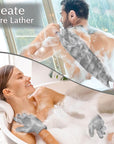 Anezus Exfoliating Back Scrubber Bath Gloves Set, Exfoliating Shower Towel with Shower Gloves for Body Scrub, Back Cleaner Wash Gloves to Remove Dead Skin (Grey)