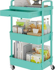 Calmootey 3-Tier Rolling Utility Cart with Drawer,Multifunctional Storage Organizer with Plastic Shelf & Metal Wheel,Storage Cart for Kitchen,Bathroom,Living Room,Office,Green