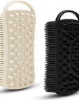 2 PC Silicone Body Scrubber, 2 in 1 Exfoliating Shower Bath Scrubber, Soft Silicone Loofah for Sensitive Skin, Shower Hair Scalp Massager, Easy to Clean, Lather Well (Grey&Black)