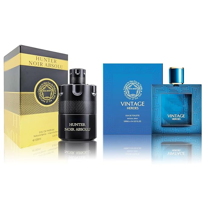 Men Cologne Set (3.4oz/100ml x 2PCS) Eau De Perfume Natural Spray Notes of Woody, Spicy, Citrus & Aromatic Long Lasting Fragrance for Daily Use (VintageH&Hunter Noir)