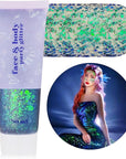 MEICOLY Chameleon Green Face Body Glitter,Christmas Face Glitter Stocking Stuffers,Color Changing Mermaid Face Glitter,Halloween Glitter Face Paint for Face Body Hair,St Patricks Day Accessories