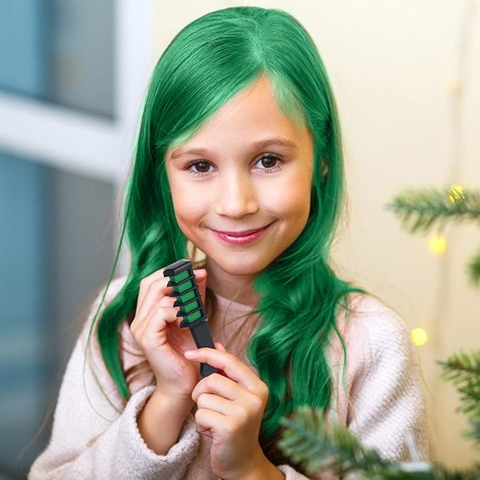 New Hair Chalk Comb Temporary DIY Hair Color for girls kids age 4 5 6 7 8 9 10 Washable Hair Chalk for Children's Day Birthday Cosplay (Blue, Yellow, Purple, Red, Green, Pink)