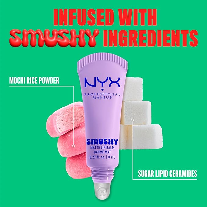 NYX PROFESSIONAL MAKEUP Smushy Matte Lip Balm, Tinted Lip Moisturizer with Soft, Matte Finish - Sugar Smush (Transparent)