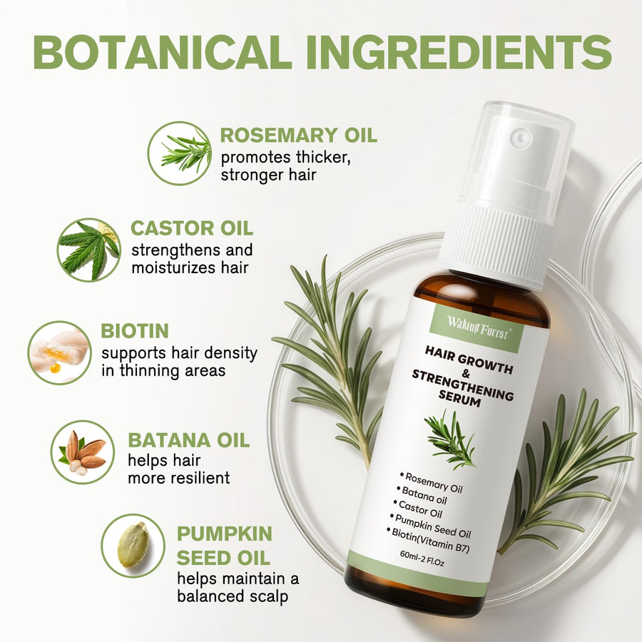 Rosemary Oil Hair Growth Spray, Thickening Hair & Scalp Serum, Nourishing Formula with Castor, Batana, Biotin for Hair Growth, Promotes Fuller Follicles for Women & Men – All Hair Types (2 Oz, 1 Pack)
