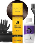 MOEHAIR Hair Coloring Kit | 5N Permanent Hair Color (Light Brown), 20 Volume Developer 6%, Coloring Brush, Gloves & Mixing Bowl | Keratin Infused Color | Gray Coverage | Adds Shines