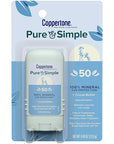 Coppertone Pure and Simple Mineral Sunscreen Stick SPF 50, Water Resistant, Hypoallergenic, Face Sunscreen with Broad Spectrum UVA/UVB Protection, 0.49 oz Stick