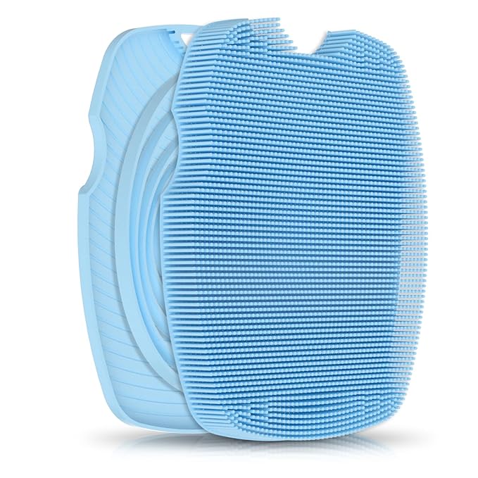 Zinc Infused Silicone Body Scrubber for Shower,Food-Grade Handheld Cleansing Skin Brush, Gentle Exfoliating and Lather Well - Azure
