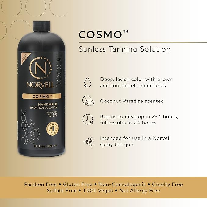 Norvell Spray Tan Solution, Cosmo, Blend of Warm Brown & Cool Violet-Brown Undertones, 34 fl. oz. - Long-Lasting, Handheld Self-Tanning Spray with Tomato Seed Extract, Aloe Leaf