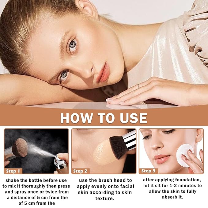 Magic Minerals Airbrush Foundation Full Coverage Foundation for Smooth Nude Finish,Moisturizing Airbrush Flawless Setting Spray Waterproof with Brush and 2 Powder Puffs (05 Nude)