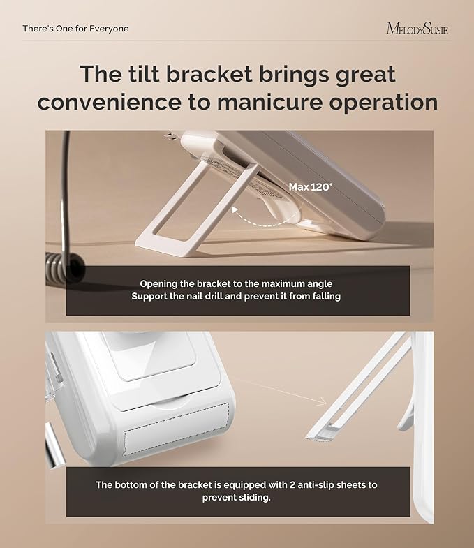 MelodySusie 2 in 1 Professional Nail Drill, 30000 RPM SC330G Electric Nail File with Kickstand for Gel Nails Polishing Removing, Portable Cordless Nail Efile for Manicure Pedicure at Home & Salon,Gold