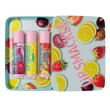 Lip Smacker Nostalgia Lip Balm Trio Tin, Original & Best Flavors, Grape, Lemon, and Strawberry, Moisturizing & Hydrating Lip Care, Clear Glossy Finish, Fun & Collectible Gift Set for All Ages