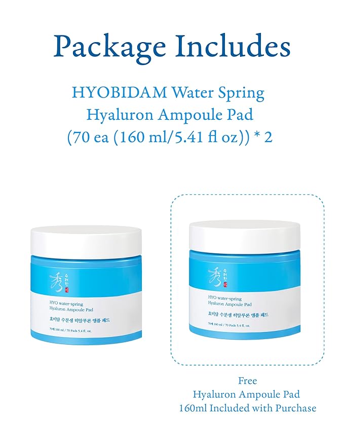 Sooryehan Hyobidam Water-Spring Hyaluronic Acid Pad (10.82fl oz, Pack of 2) - Gentle Daily Facial Toner Cotton Rounds for Soothing, Moisturizing, Exfoliating. Ginseng, Green Tea.