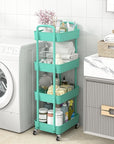 Sywhitta 4-Tier Plastic Rolling Utility Cart with Handle, Multi-Functional Storage Trolley for Office, Living Room, Kitchen, Movable Storage Organizer with Wheels, Green