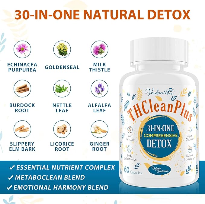 31-in-ONE Detox and Liver Cleanser, Fast Detox, Full Body Detox, Toxins Cleaner for Liver, Kidney, Natural Herbal Formula, Support Immune & Mood, Made in USA, 60 Capsules