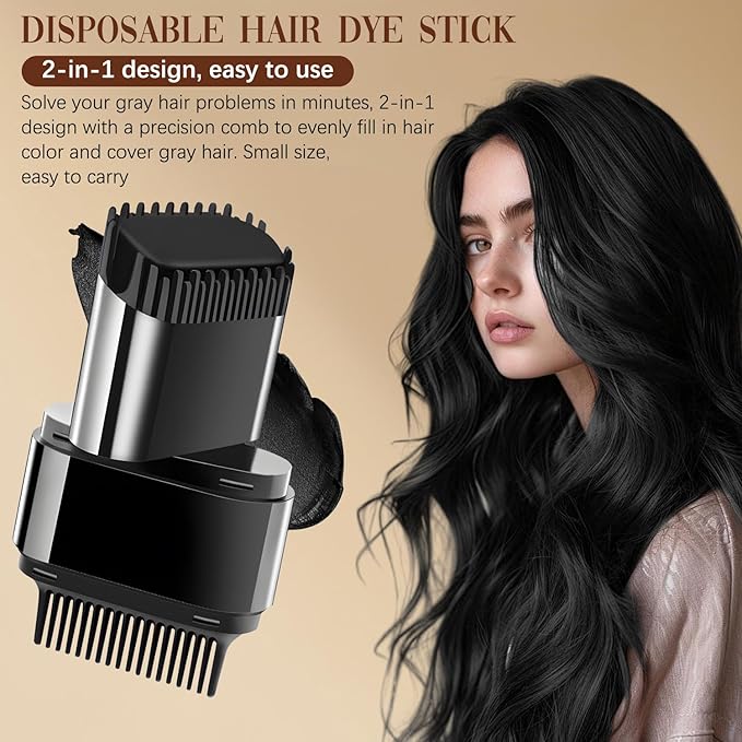 2-in-1 Hair Color Stick & Comb, Waterproof and Sweat-Proof Hair Dye Comb, Instant Convenient Root Touch Up for Gray Hair, Touch up Comb for Women & Men (Chestnut Brown)
