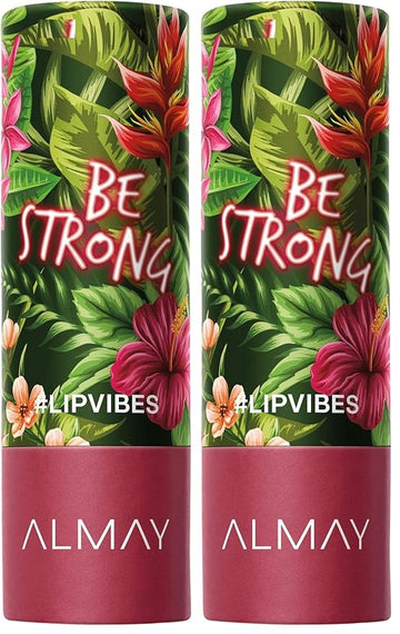 Almay Lip Vibes Lipstick with Vitamin E Oil & Shea Butter, Matte Finish, Hypoallergenic, Be Strong, 0.14 Oz (Pack of 2)