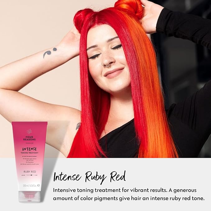 FOUR REASONS Color Mask INTENSE- Ruby Red, 6.76 fl oz - Semi Permanent Hair Dye for Lightened and Colored Hair, 100% Vegan Conditioner - Intensive Toning Treatment with 27 Colors - Cruelty Free