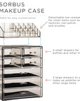Sorbus Acrylic Makeup Organizer Set, 7-Drawer Vanity & Countertop Cosmetic Storage with Small & Wide Compartments, Black-Tint Makeup Storage for Brushes, Jewelry – Holiday Gift for Women & Teens