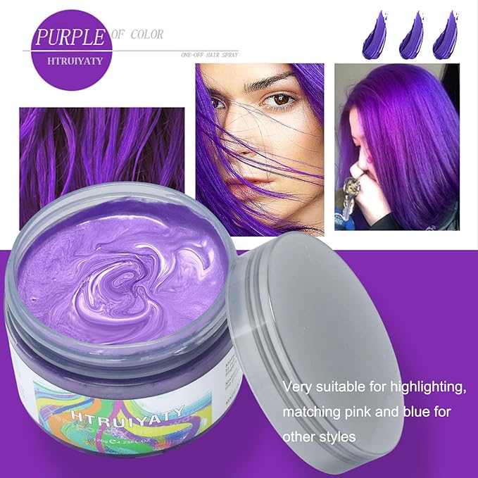 Temporary Purple Hair Color Wax,Natural Hair Spray Color Washable For Kids Women Men For Dark Light Hair Hairstyle Cosplay Halloween Party Christmas Diy Hairstyle