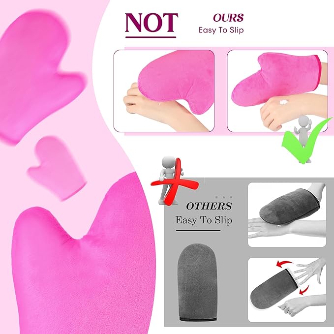 SATINIOR 4 Packs Self Tanning Mitt Applicators Double Sided Sunless Tanning Mittens Reusable Applicator Mittens Tanner Gloves with Thumb(Rose)