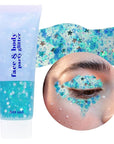 DAGEDA Body Glitter Gel, Face Glitters Body Gel Sequins Shimmer Liquid Eyeshadow, Chunky Glitter for Face Hair Nails, Holographic Cosmetic Laser Powder Festival Glitter Makeup 1.7oz (Lake Blue)