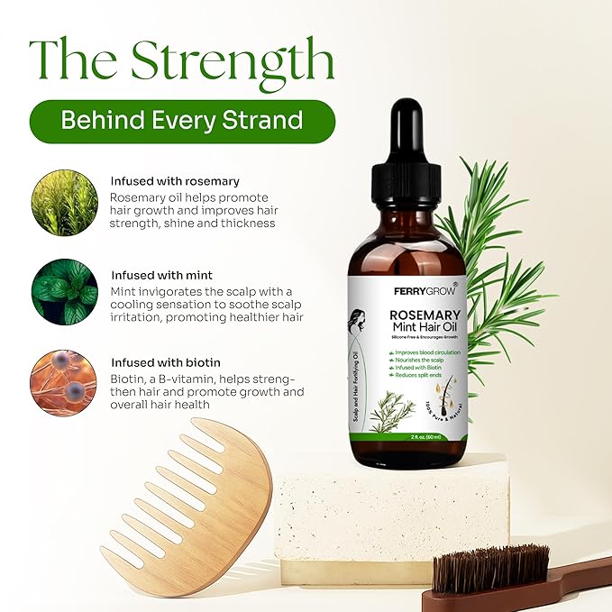 Rosemary Mint Hair Oil 60 ml| Hair Growth Oil with Biotin for Thicker, Stronger Hairs | Scalp Treatment & Rosemary Hair Growth 0il