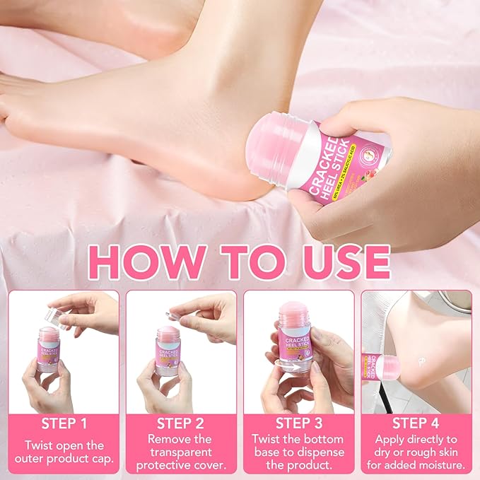 Heel Balm for Dry Cracked Feet (Peach), Urea Cream 60% Foot Balm Stick for Cracked Heel Repair - Moisturizes, Exfoliates, and Softens Dry, Thickened Skin, Callus Remover for Feet