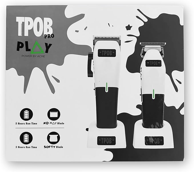 TPOB Play Barber Hair Clippers & Trimmer for Men 7500 RPM with Rubber Grips (White 2 Set)