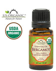 US Organic 100% Pure Bergamot Essential Oil, USDA Certified Organic, Cold Pressed, with Euro droppers (More Size Variations Available) (15 ml / .5 fl oz)