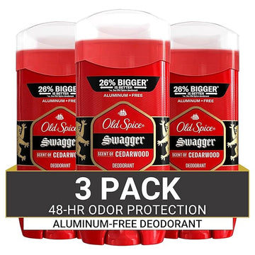 Old Spice Aluminum Free Deodorant for Men, 24/7 Odor Protection, 24/7 Freshness & Lasting Scent, Swagger with Cedarwood Scent, 3.8 oz (Pack of 3)