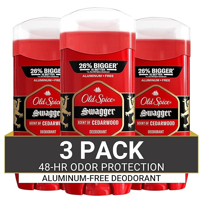Old Spice Aluminum Free Deodorant for Men, 24/7 Odor Protection, 24/7 Freshness & Lasting Scent, Swagger with Cedarwood Scent, 3.8 oz (Pack of 3)