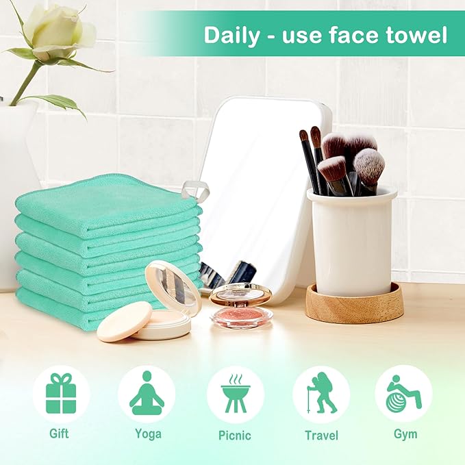 Nugilla Makeup Remover Cloth 12 x 12 Inch, Reusable Makeup Remover Towels for Washing Face, 6 Pack Washable Microfiber Face Cloth Fast Drying Washcloth, Green