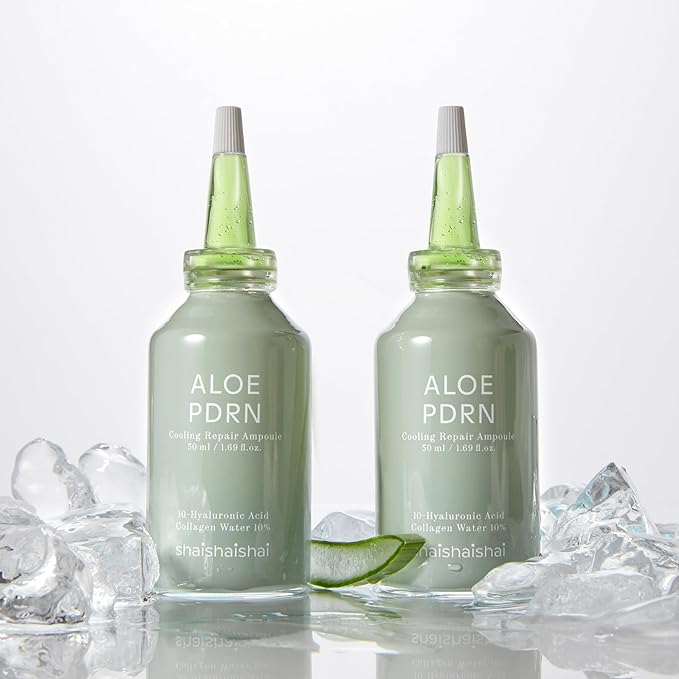 shaishaishai ALOE PDRN Cooling Repair Ampoule, 10% Vegan Collagen, 10 Types Hyaluronic Acid, Cooling Hydration & Soothing, Glow Serum, Korean Skincare, 1.69 Fl Oz